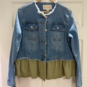 Pilcro Blue Cropped Jean Jacket with Distressed Edges